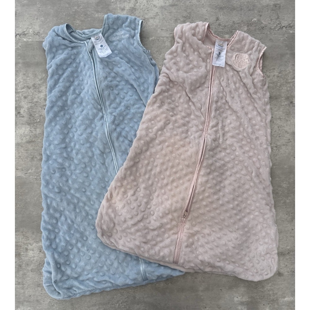 HALO Sleepsack Blue Pink Plush Velboa Wearable Blanket Lot Set Of 2 Medium Large